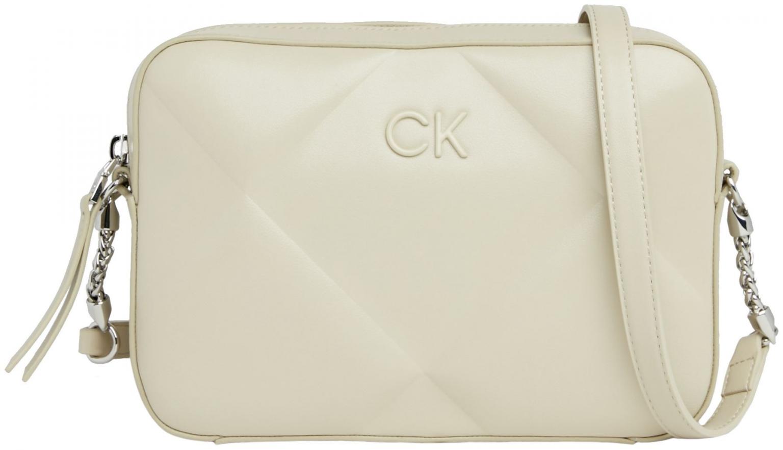 Umhängetasche Calvin Klein Stoney Beige Camera Quilt Metallkette 