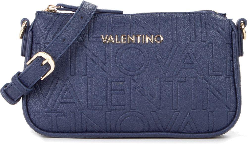 Valentino Handtasche Pansy Dunkelblau mit Markenprägung Pochette