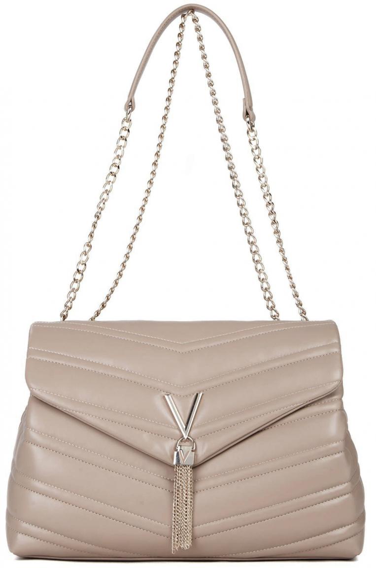 Valentino Privilege Überschlagtasche beige Steppnähte Kette