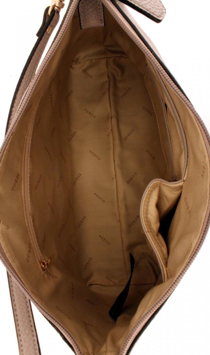 große, beige, wasserabweissende Tasche mit schokoladenfarbenen Streifen