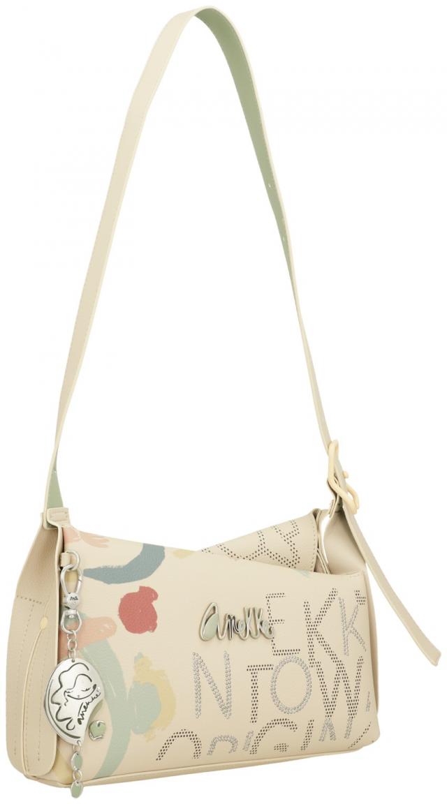 asymmetrische Schultertasche beige Punkteprint Anekke Alma Original