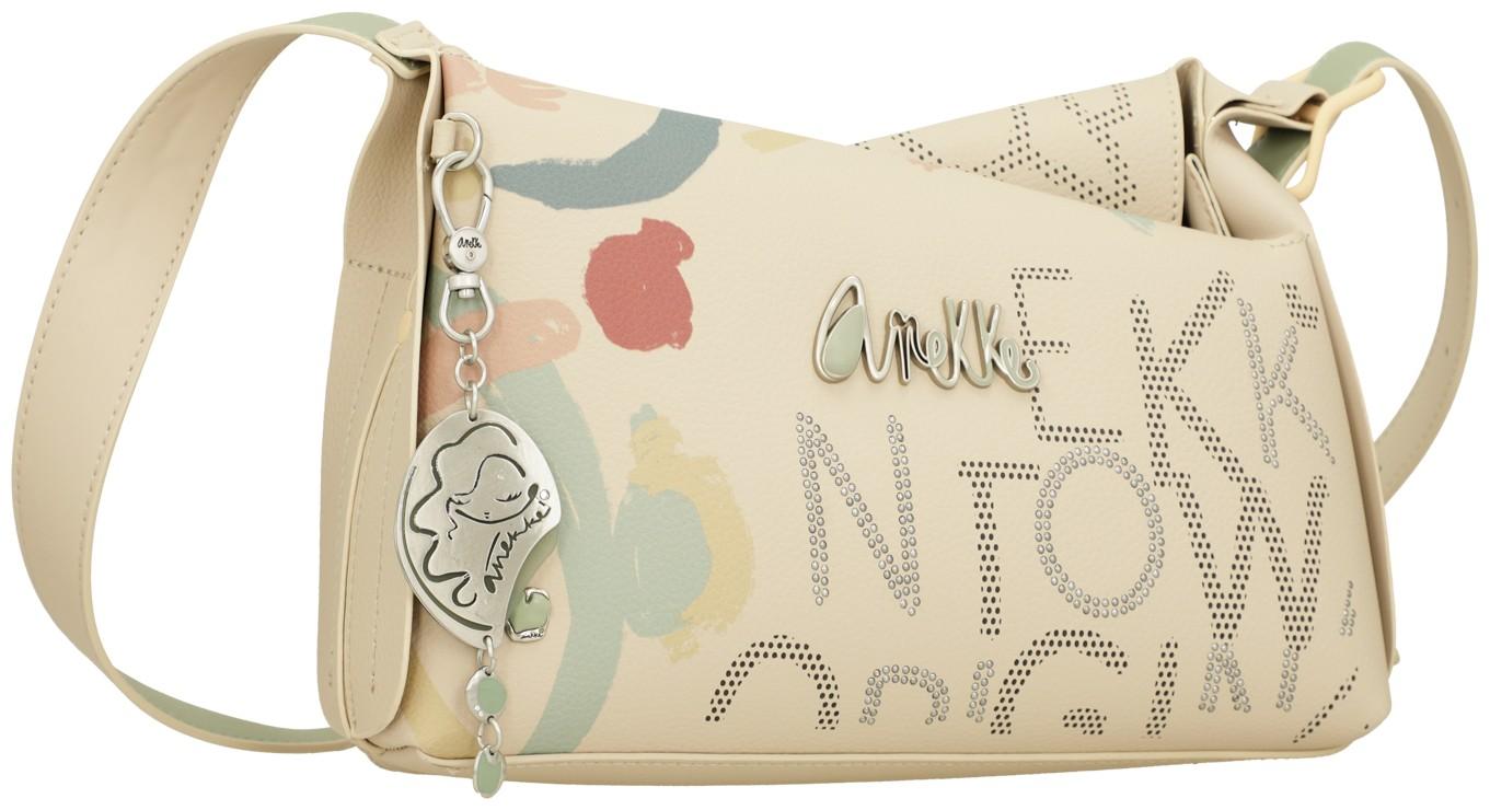 asymmetrische Schultertasche beige Punkteprint Anekke Alma Original