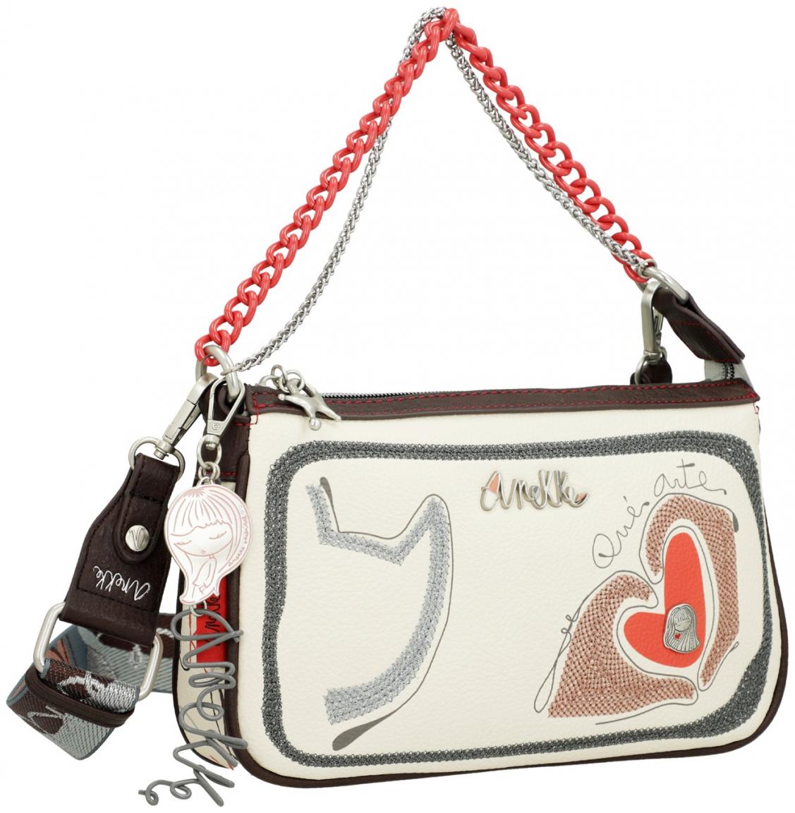 bestickte Handtasche Chainbag Anekke Alma Ole beige Herz Miro