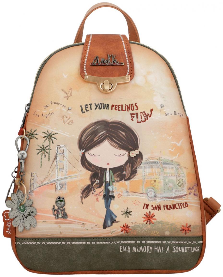 dreigeteilter Damenrucksack Hippie Stickerei Anekke Peace & Love