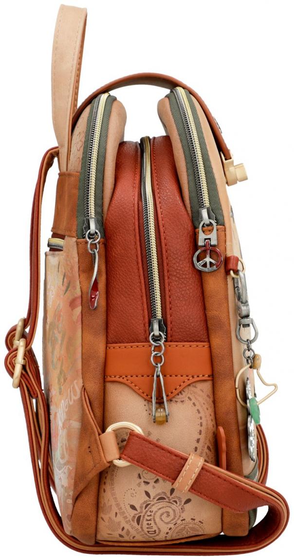 dreigeteilter Damenrucksack Hippie Stickerei Anekke Peace & Love