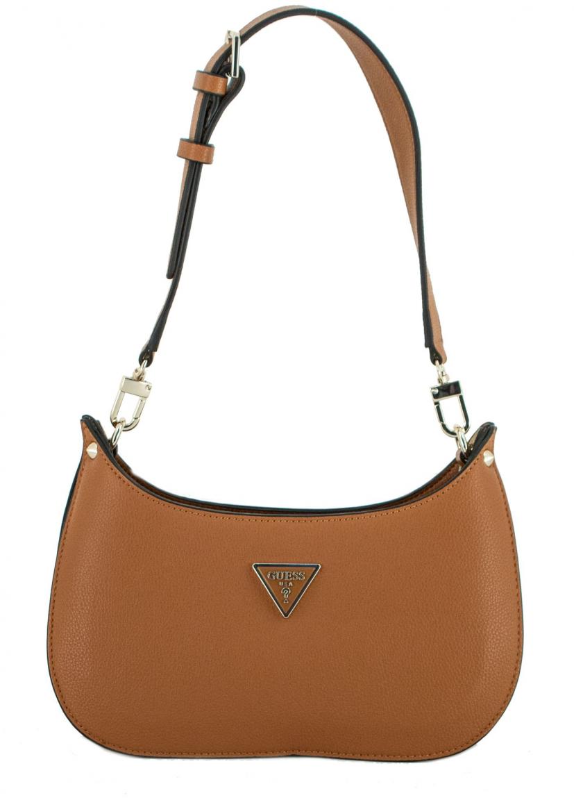 elegante Abendtasche Guess Meridian Mini dunkelbraun Mocha Logo