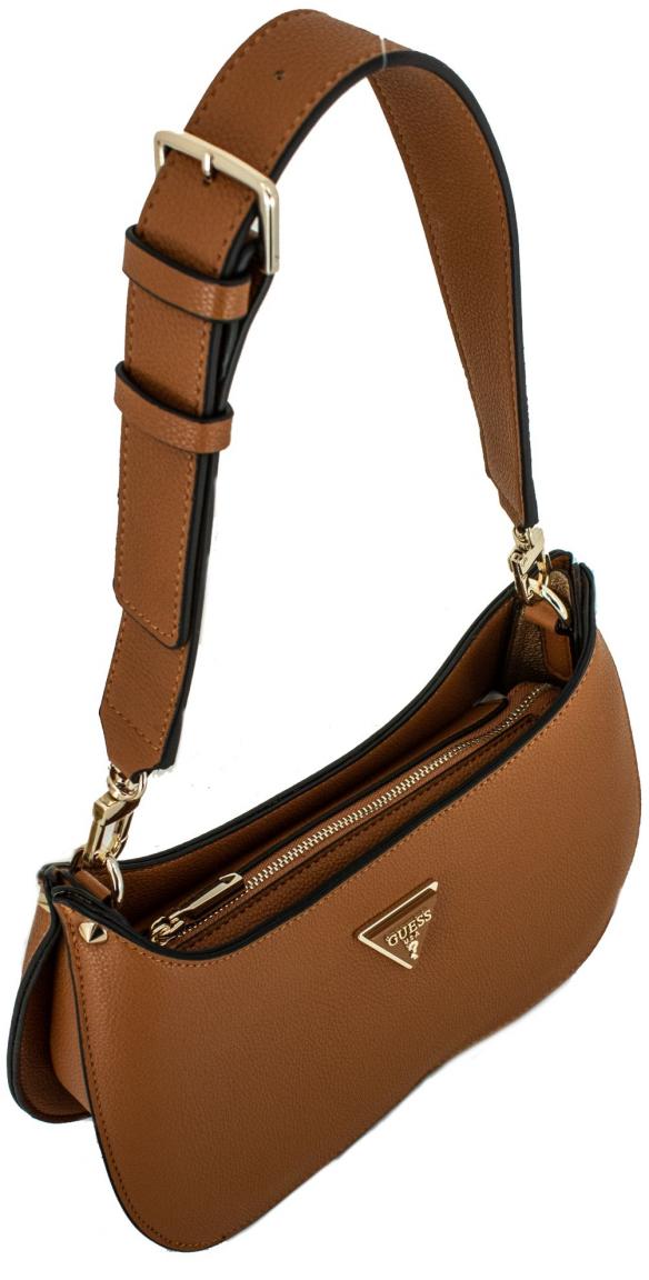 elegante Abendtasche Guess Meridian Mini dunkelbraun Mocha Logo