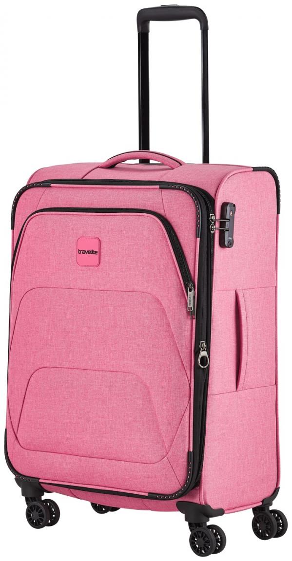 erweiterbarer Rollenkoffer rosa Weichgepäck Travelite Adria 4w Trolley M 67cm