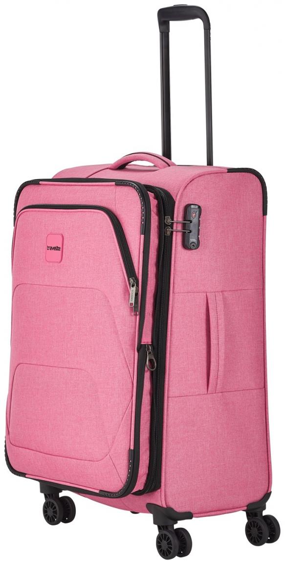 erweiterbarer Rollenkoffer rosa Weichgepäck Travelite Adria 4w Trolley M 67cm