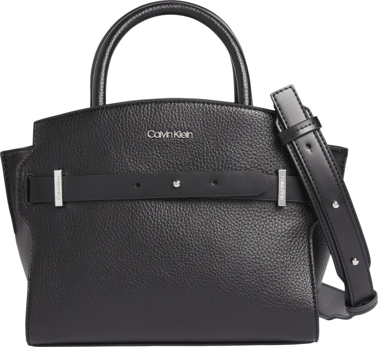 exklusive Damen Handtasche Calvin Klein Code Tote Belt SM Black Zierband