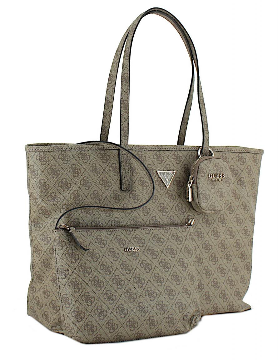 exklusiver Shopper mit Laptopfach Guess Power Play Latte Logo 