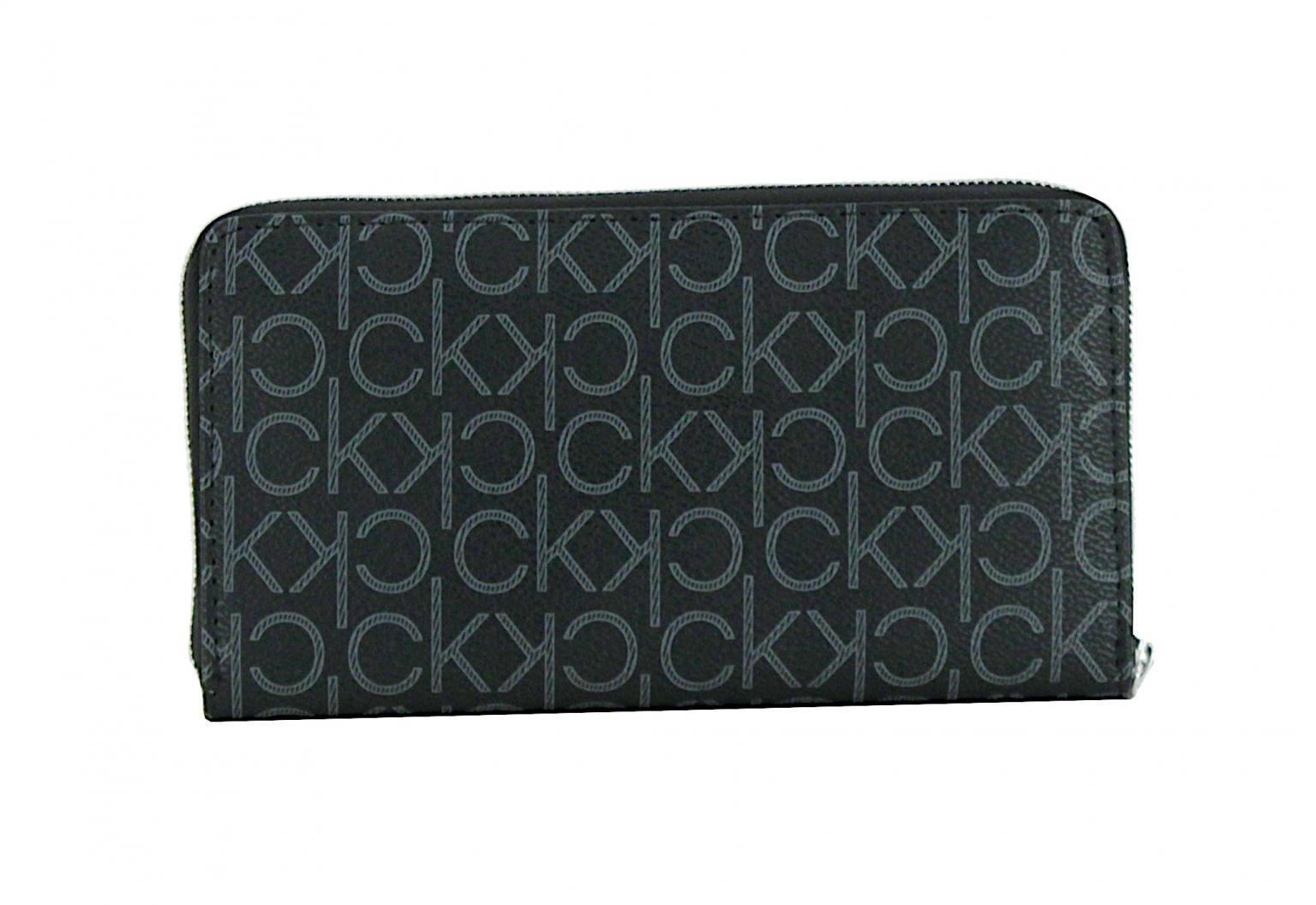 große Geldtasche schwarz Alloverprint Monogramm CK Must Ziparound