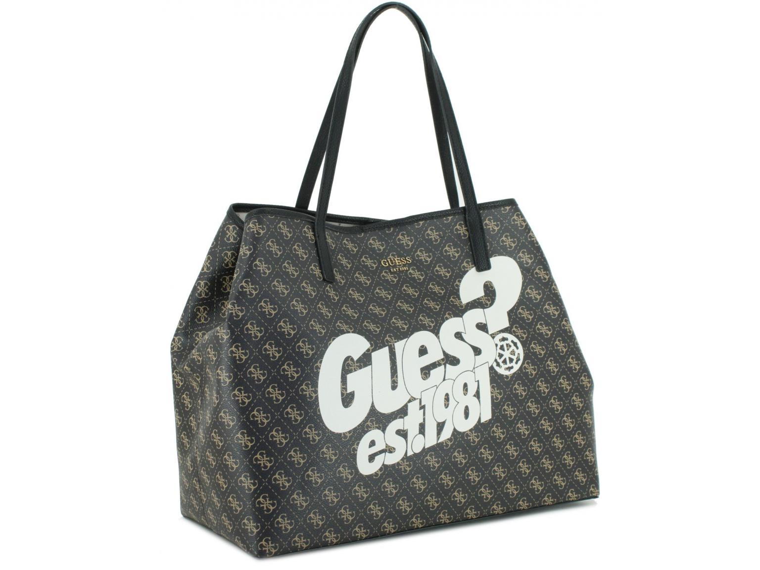 große Shoppertasche Guess Vikky Brown Logo mit auffälligem Print