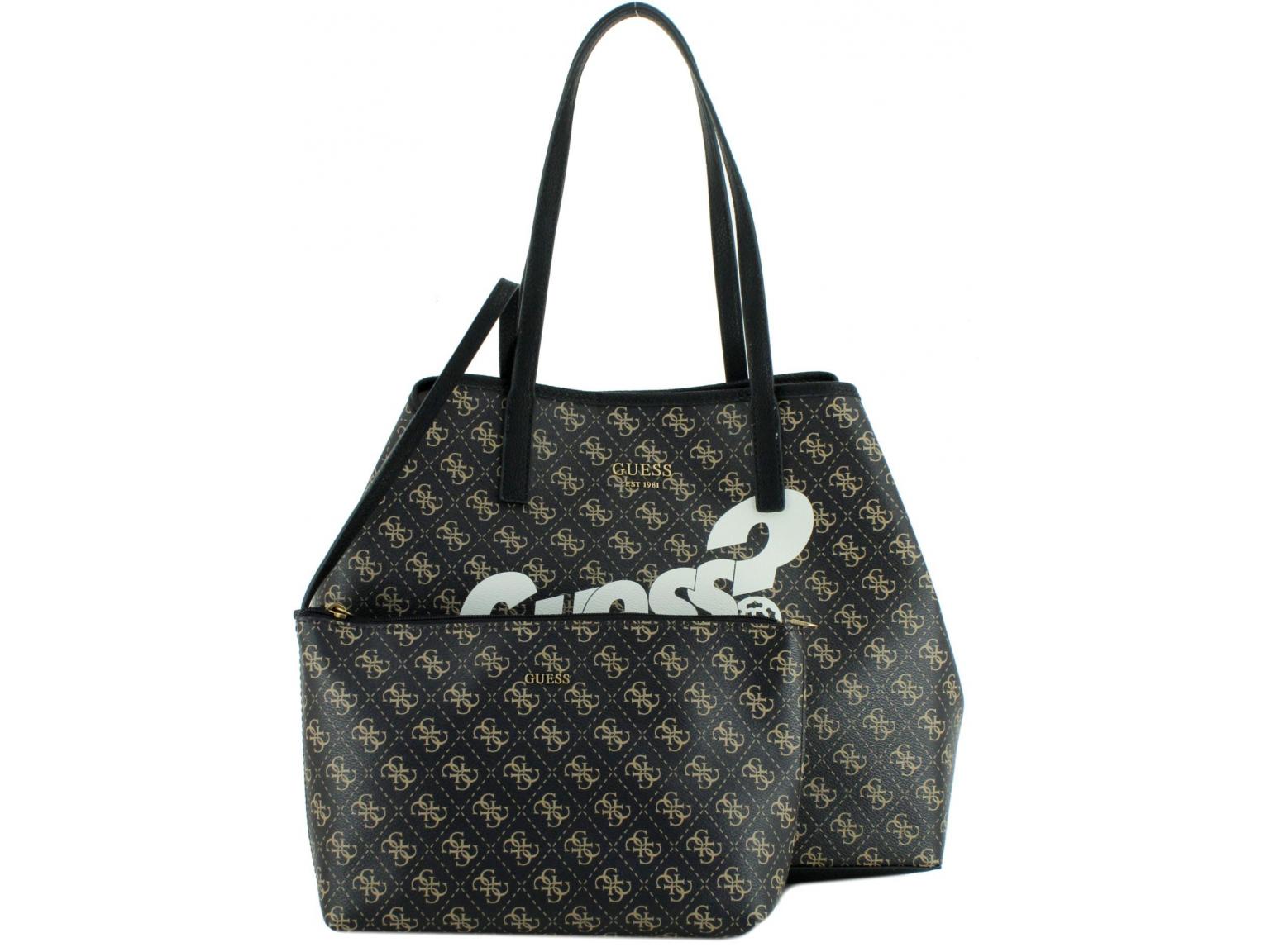 große Shoppertasche Guess Vikky Brown Logo mit auffälligem Print