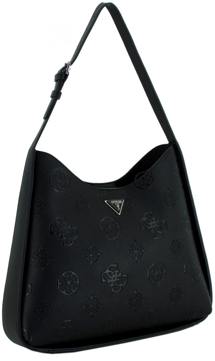 schwarze Schultertasche Logoprägung Guess Keandra Large Hobo