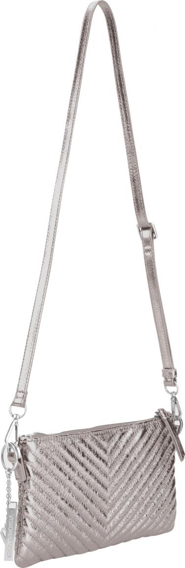 silberne Pochette Steppoptik Leder Alice Quilting Metallic Silver