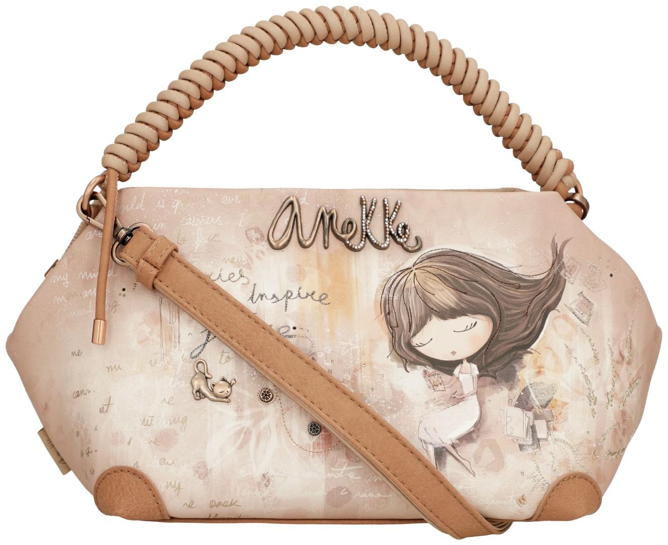 zweigeteilte Kurzgrifftasche Anekke Memories beige bestickt Glitzer