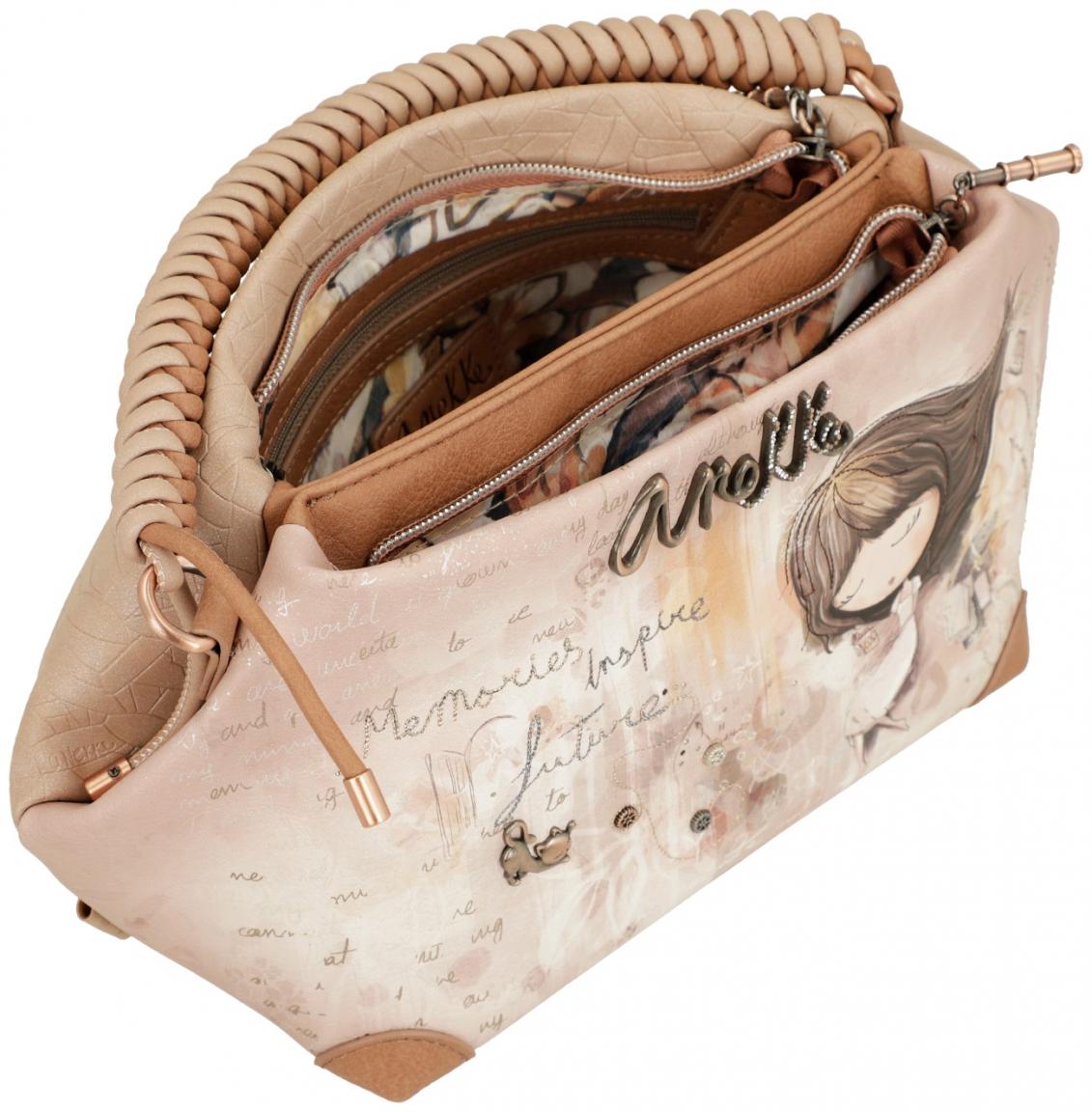 zweigeteilte Kurzgrifftasche Anekke Memories beige bestickt Glitzer