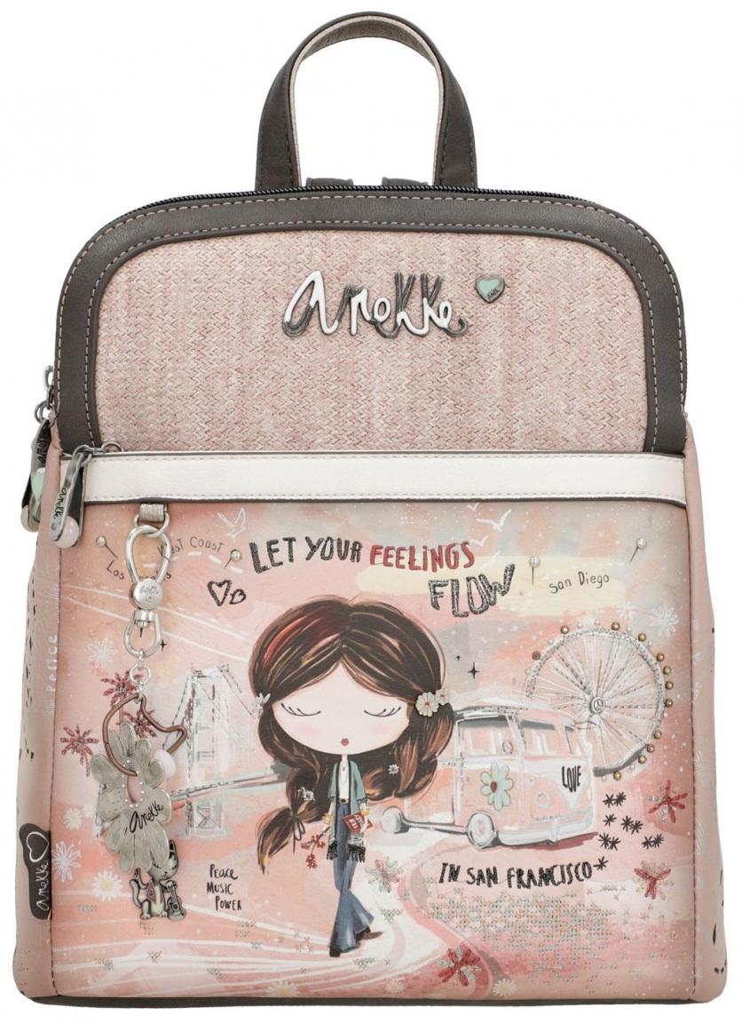 zweigeteilter Damenrucksack Hippie Anekke Peace & Love Pink Pastell