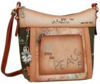 Beuteltasche Hippie Anekke Peace & Love Flowers Nieten beige braun