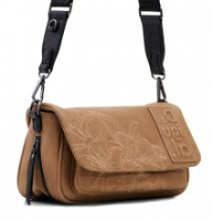 Desigual Schultertasche mit Flap Soft Tromso Camelbraun Stickdesign