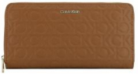 Ziparound Geldtasche Cognac Calvin Klein Prägung CK Must Monogramm