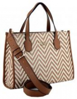 Guess Kurzgrifftasche Silvana Cognac Beige Stickerei